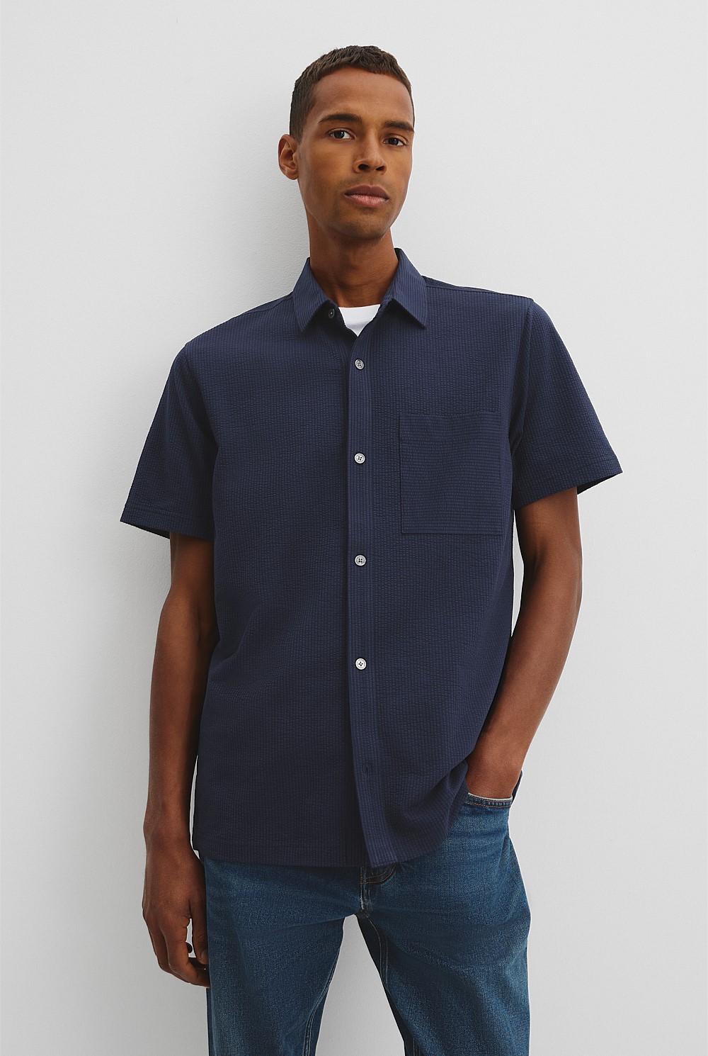 Short Sleeve Seersucker Cuban Shirt