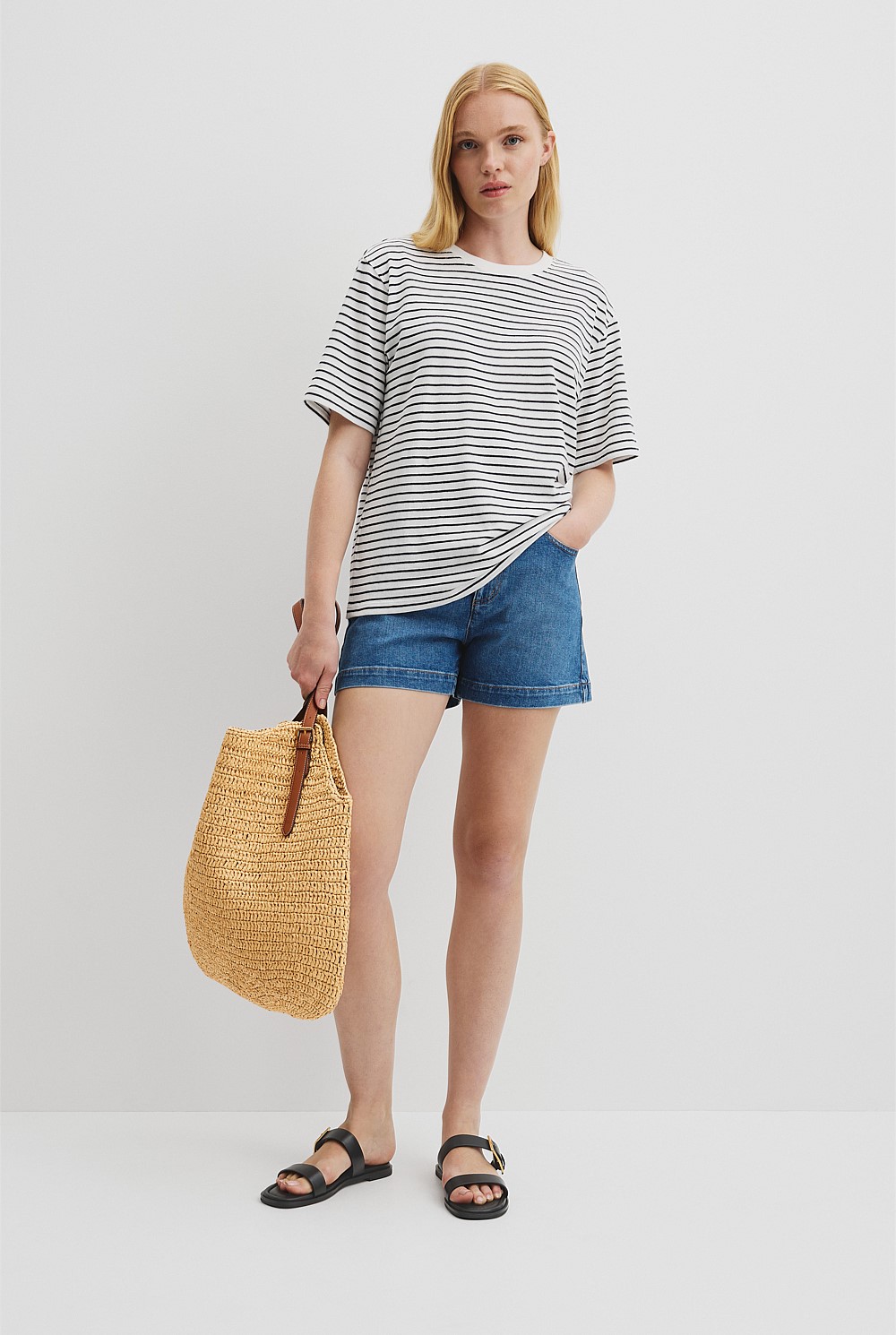 Australian Cotton Stripe Short Sleeve Relaxed T-Shirt