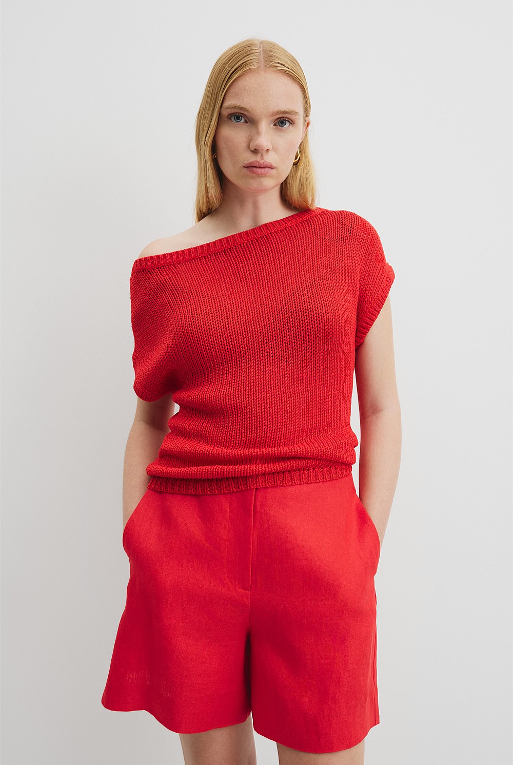 Asymmetric Tape Knit T-Shirt