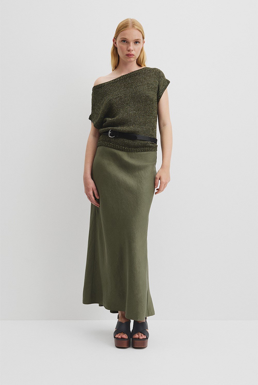 Organically Grown Cotton Asymmetric Tape Knit T-Shirt