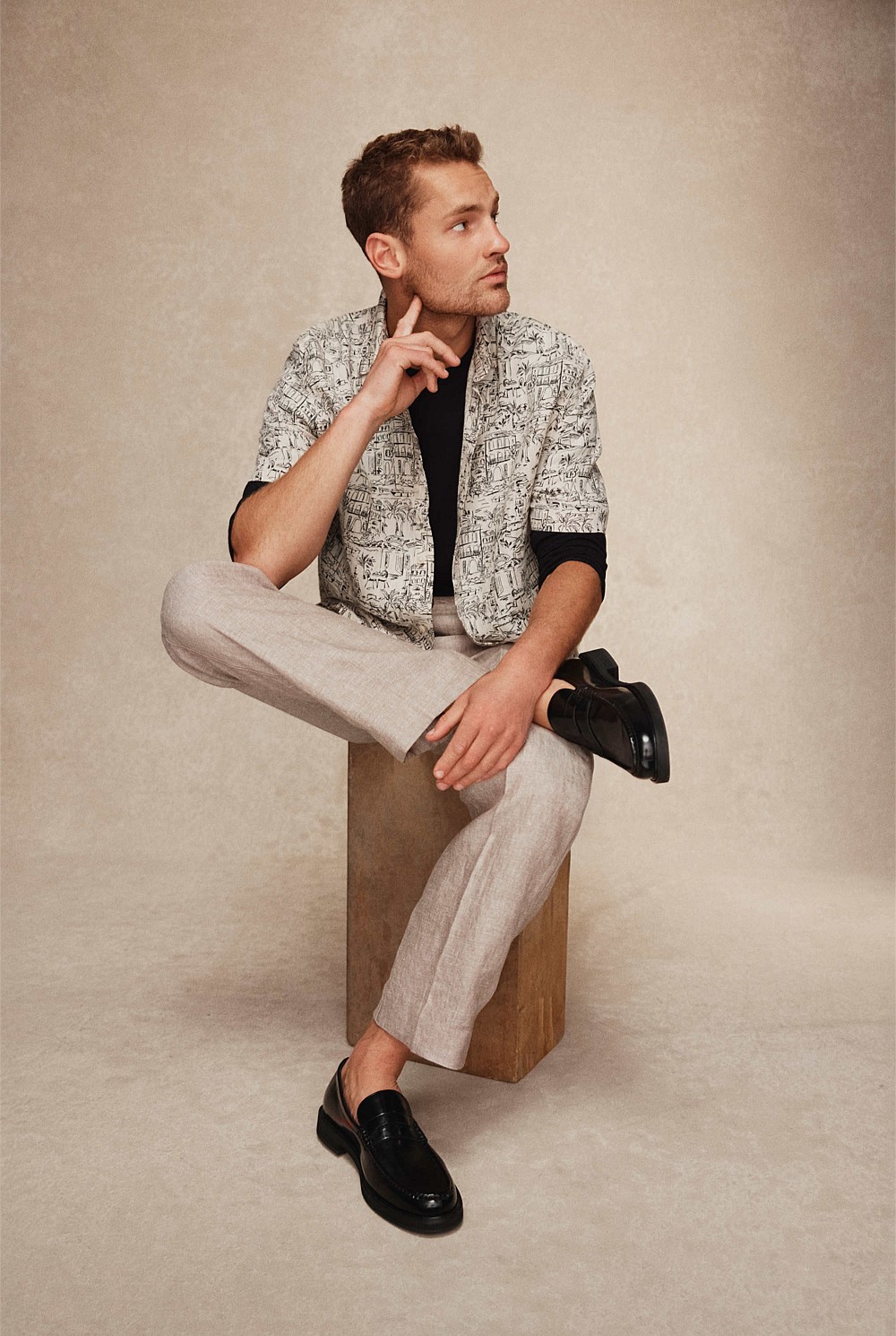 Organically Grown Linen Short Sleeve Novelty Print Shirt