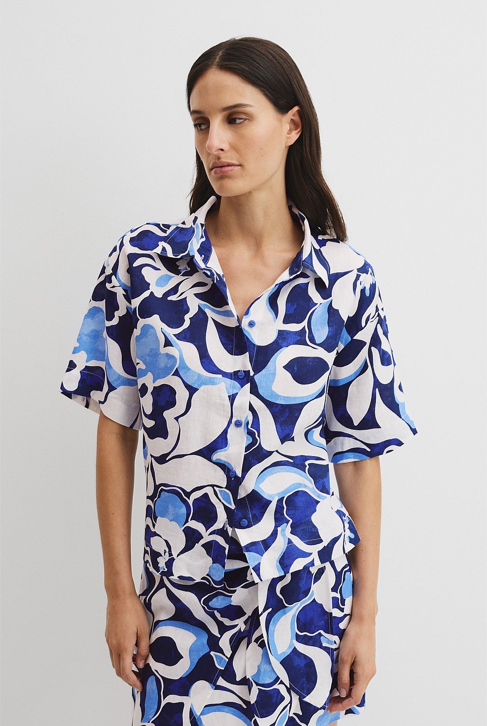 Organically Grown Linen Short Sleeve Print Shirt