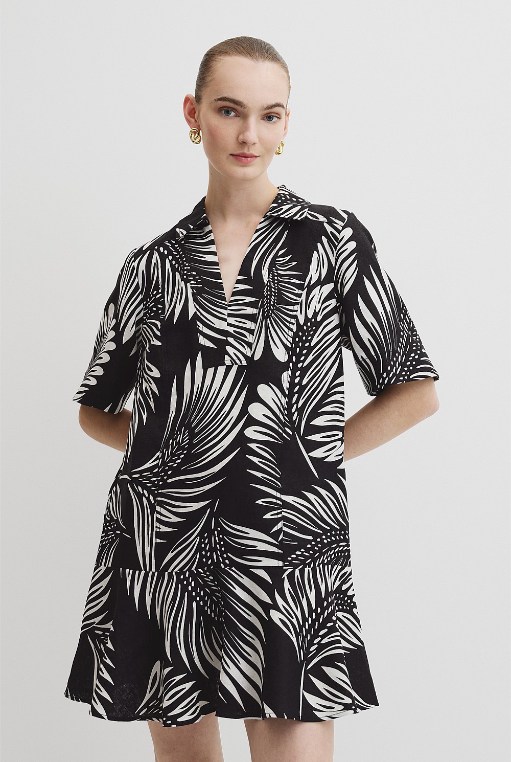 Print Linen Popover Dress