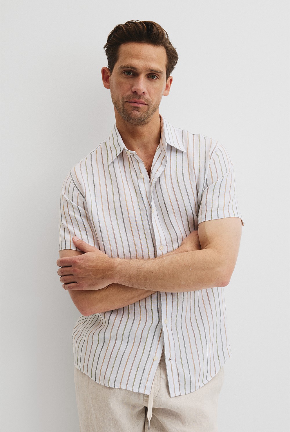 Organically Grown Linen Short Sleeve Stripe Shirt