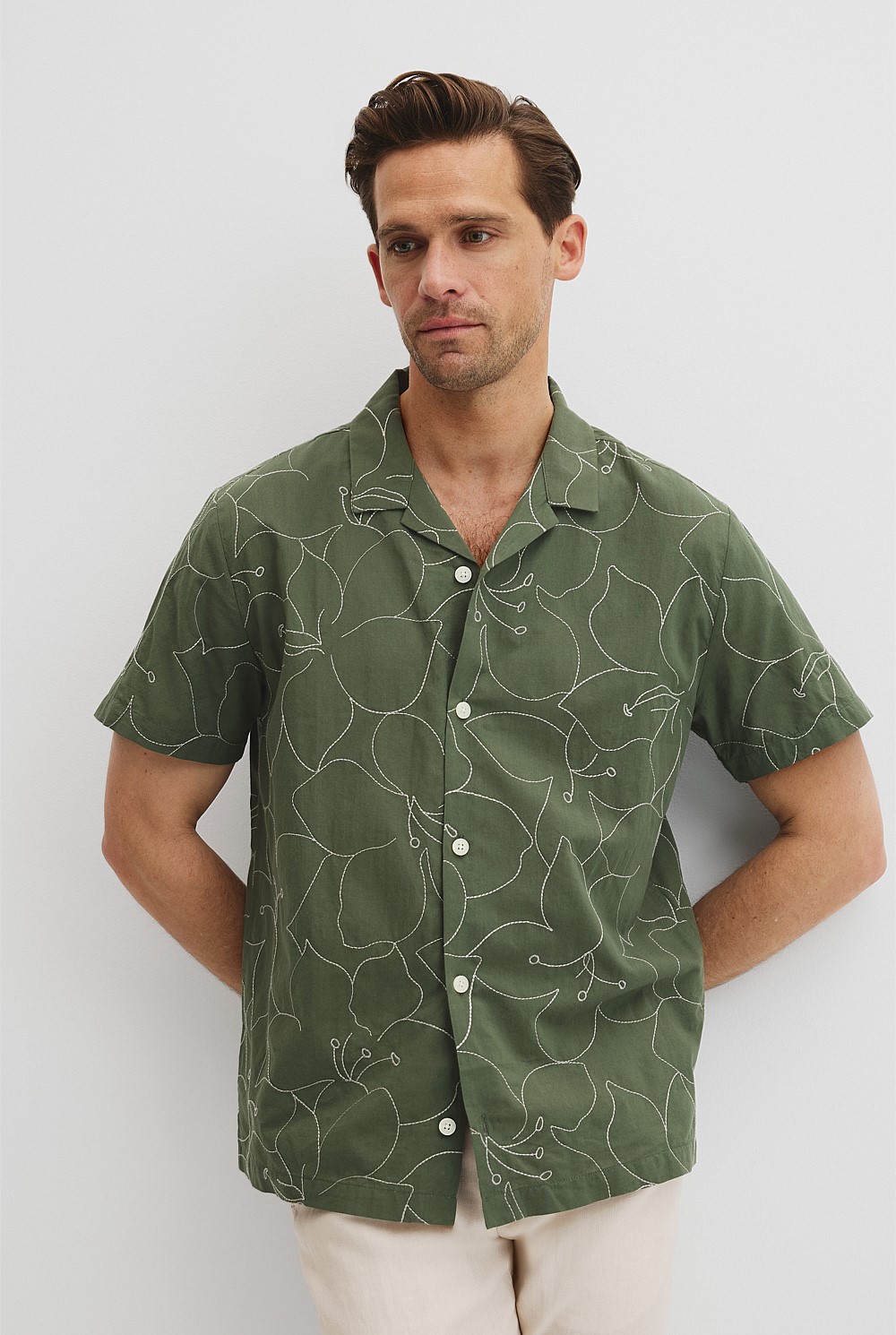 Cuban Floral Embroidered Short Sleeve Shirt