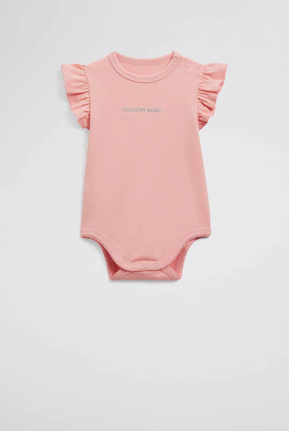 Organically Grown Cotton Blend Frill Short Sleeve Logo Bodysuit