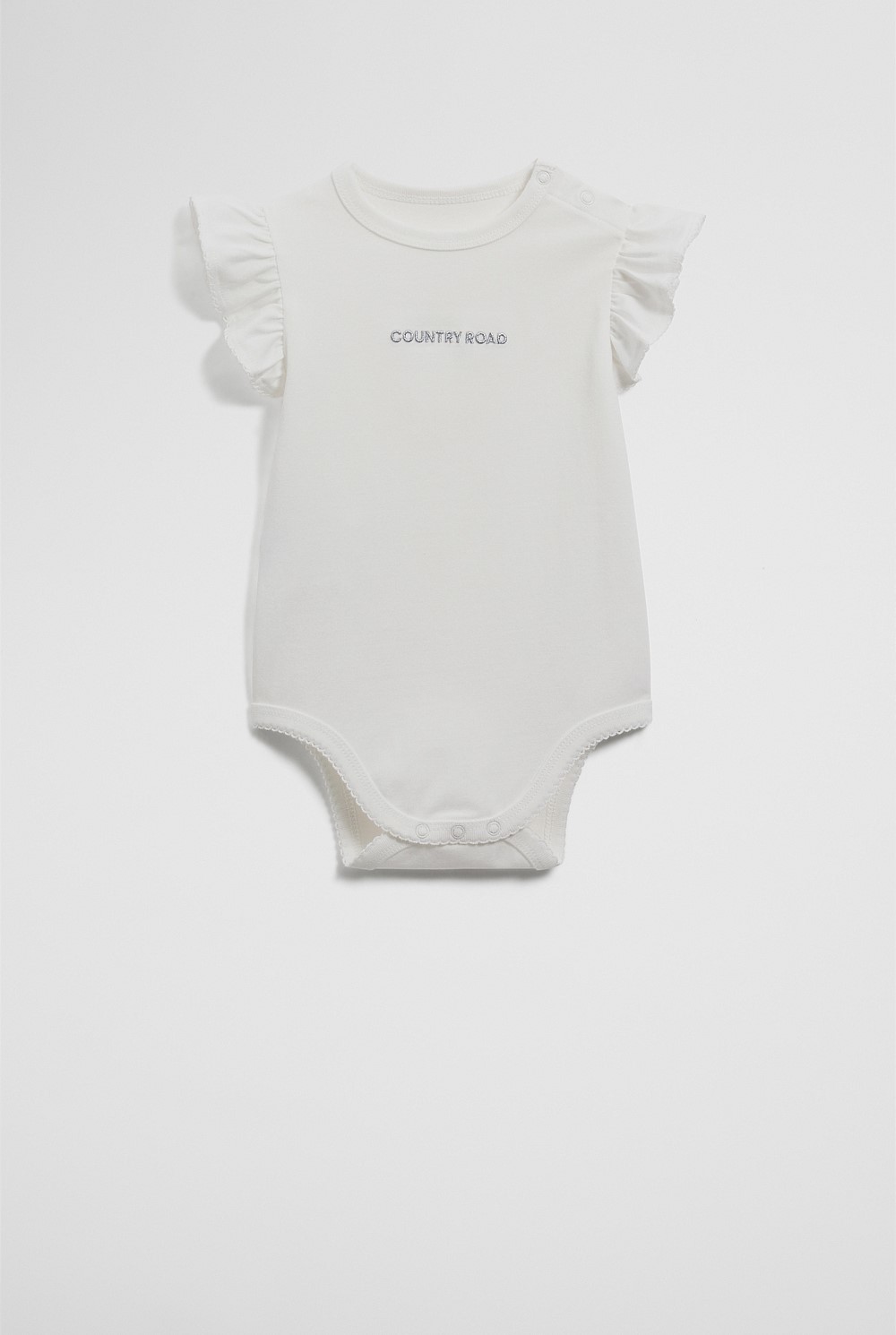 Organically Grown Cotton Blend Frill Short Sleeve Logo Bodysuit