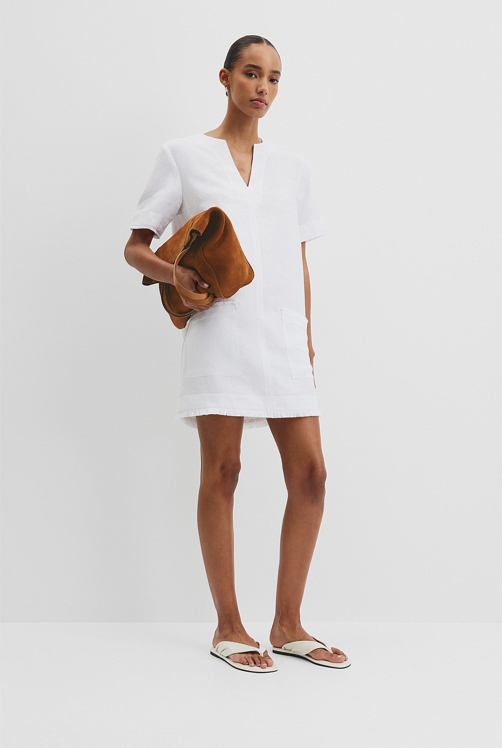 Organically Grown Linen Frayed Popover Dress