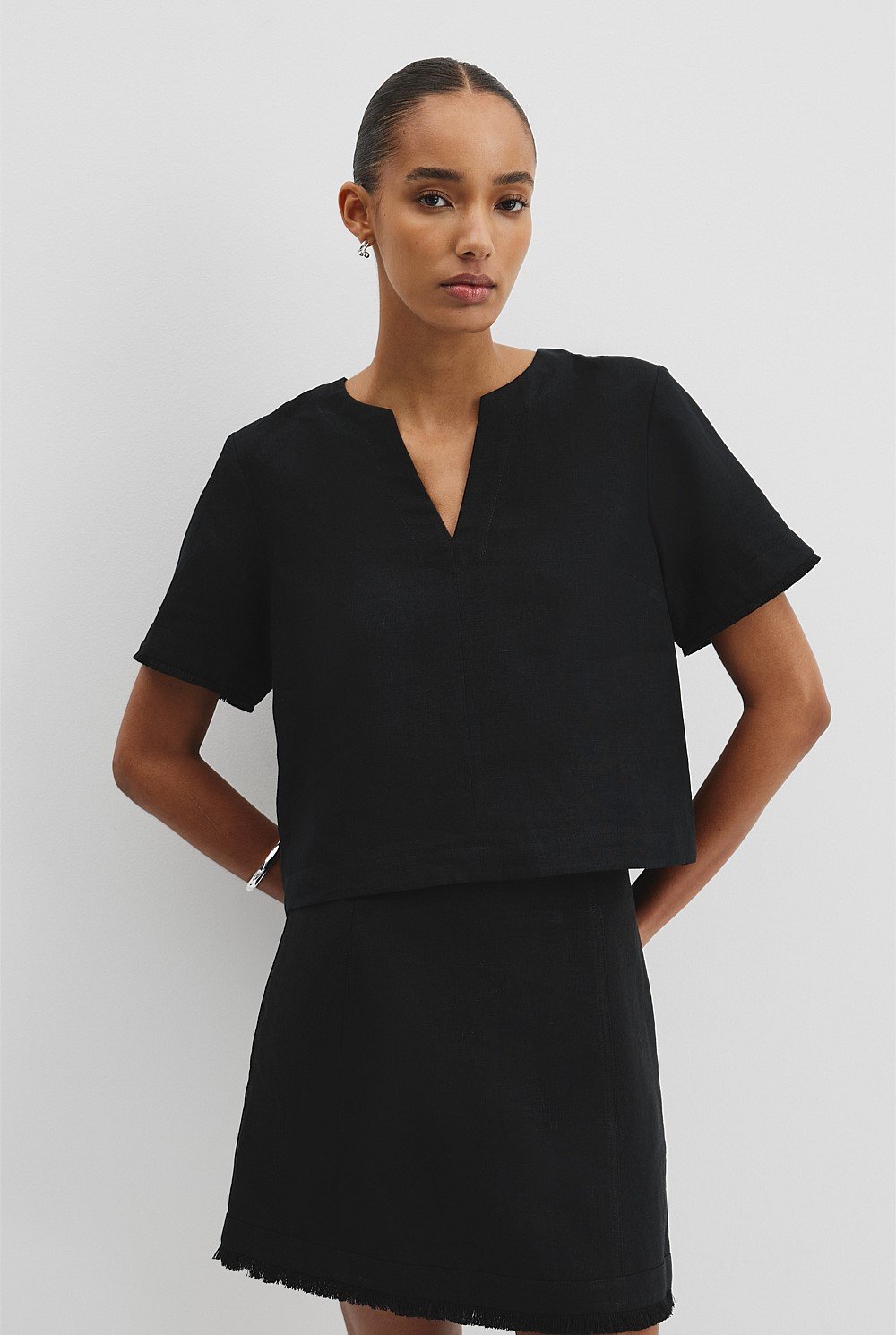 Organically Grown Linen Frayed Popover Top