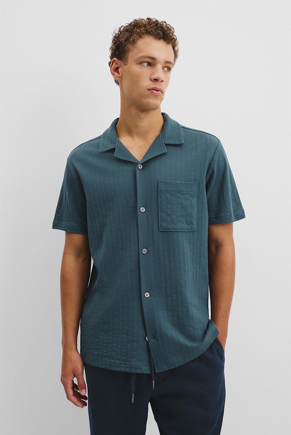 Short Sleeve Seersucker Cuban Shirt