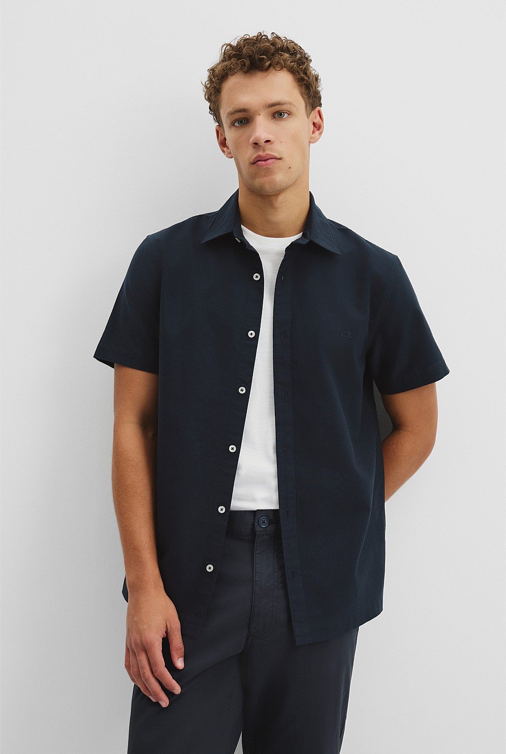 Short Sleeve Relaxed Good Earth Cotton Oxford Shirt