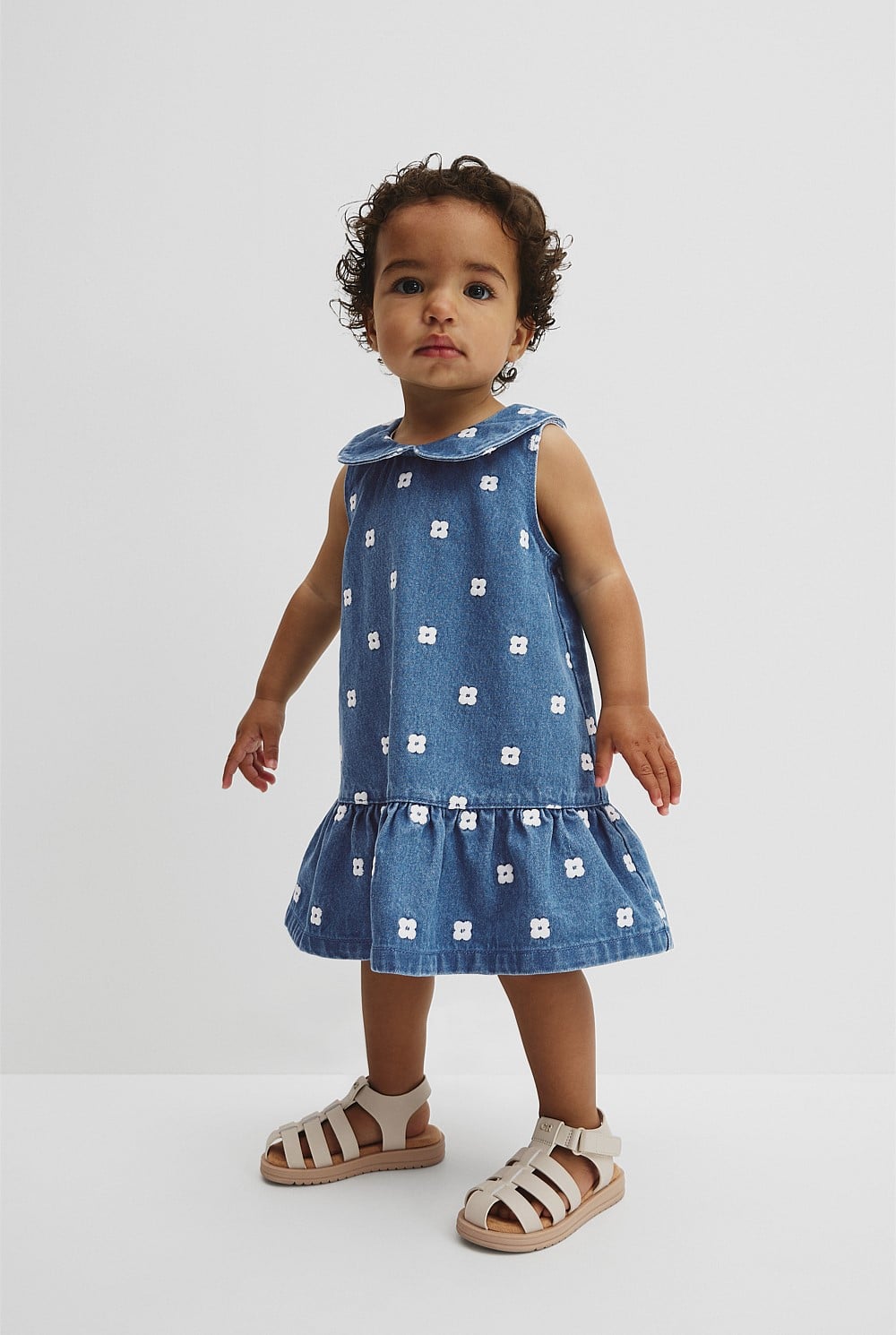 Spot Embroidered Denim Mini Dress