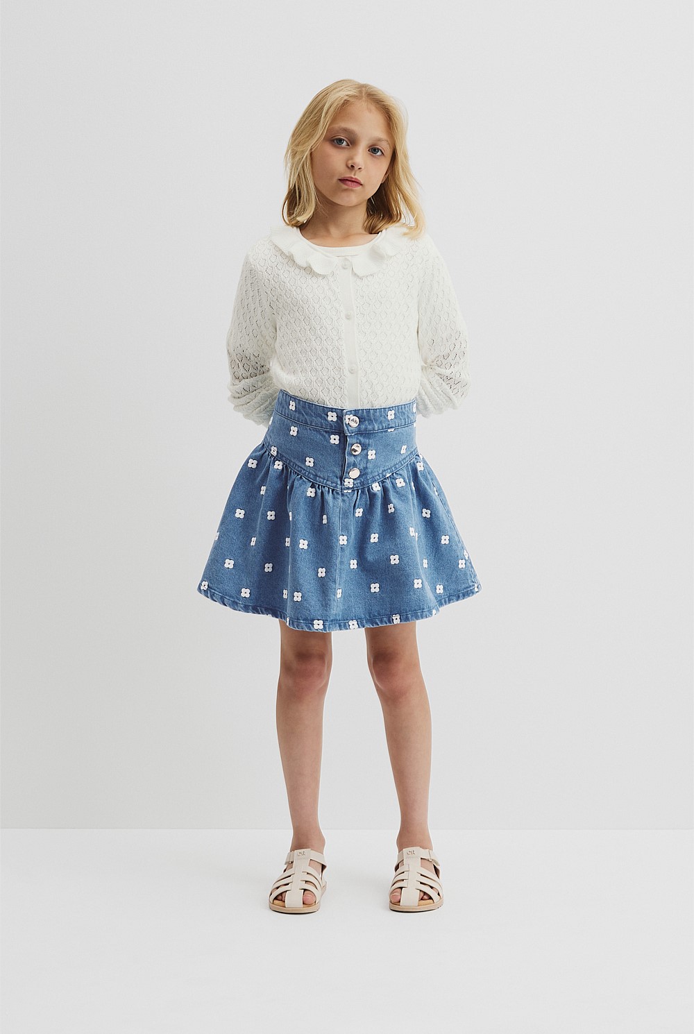 Spot Embroidered Denim Skirt