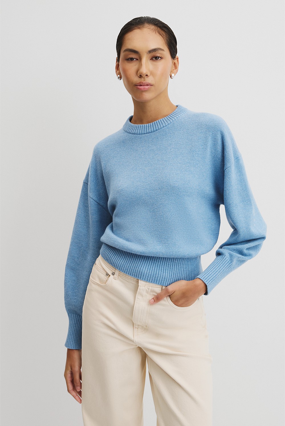 Organically Grown Cotton Blend Crop Crew Neck Knit