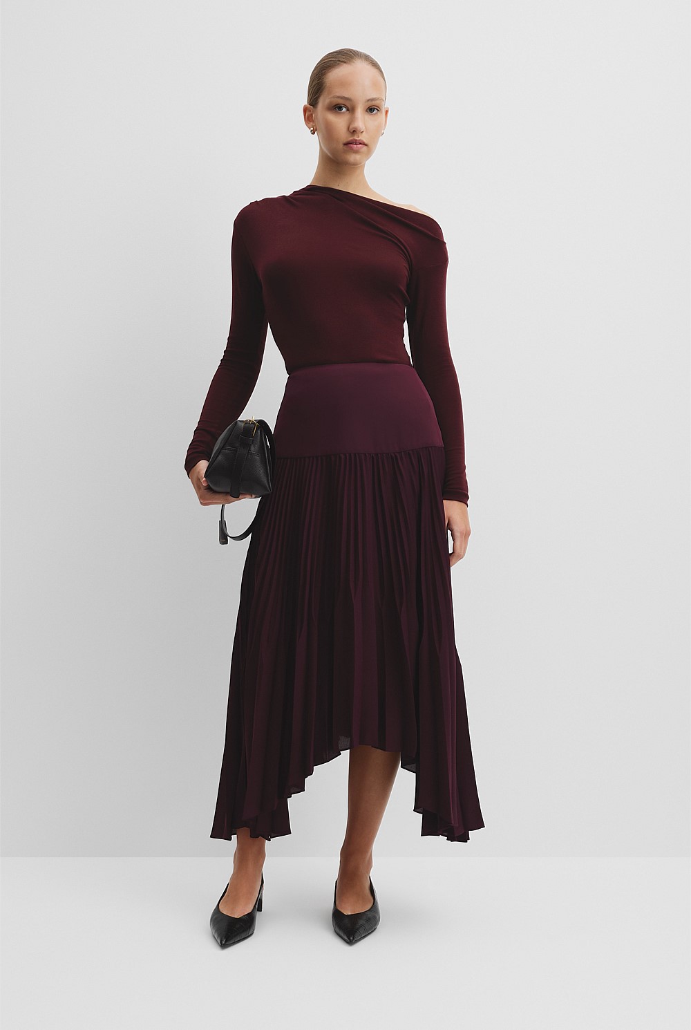 Plisse Midi Skirt