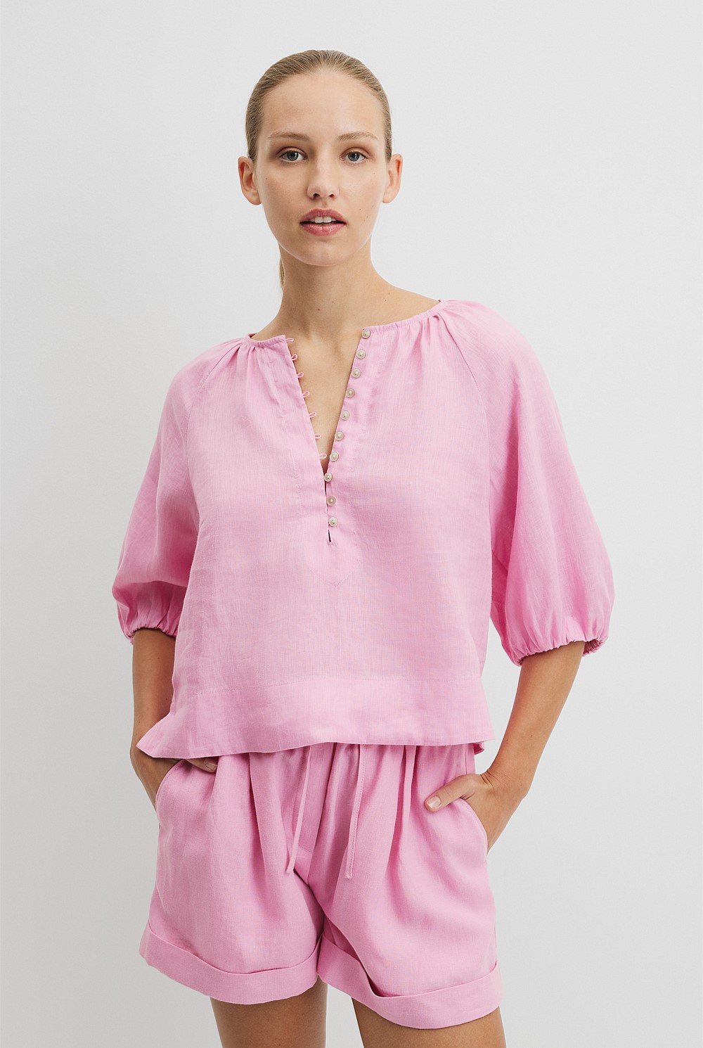 Linen Gathered Linen Top