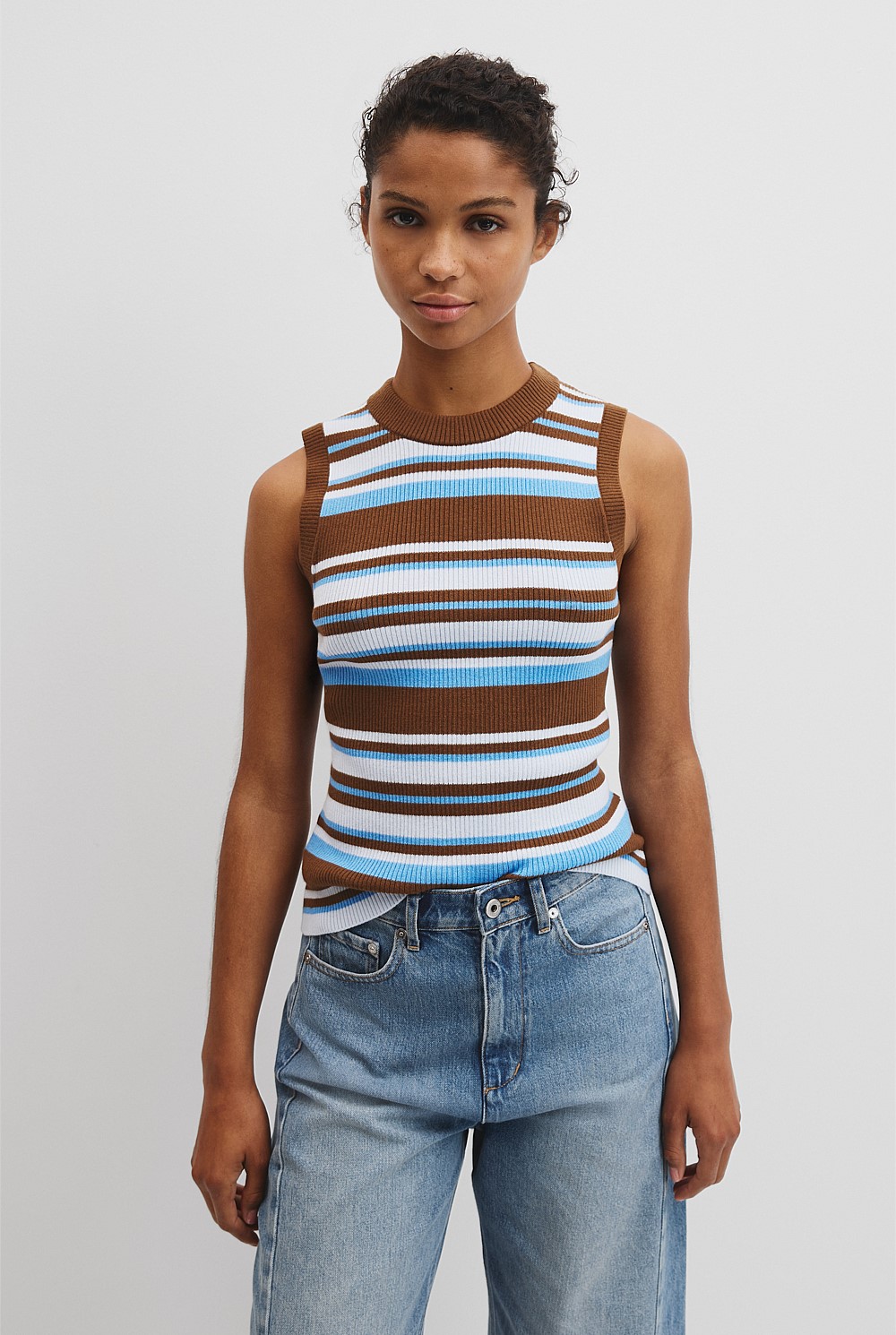 Australian Merino Crew Neck Stripe Knit Tank