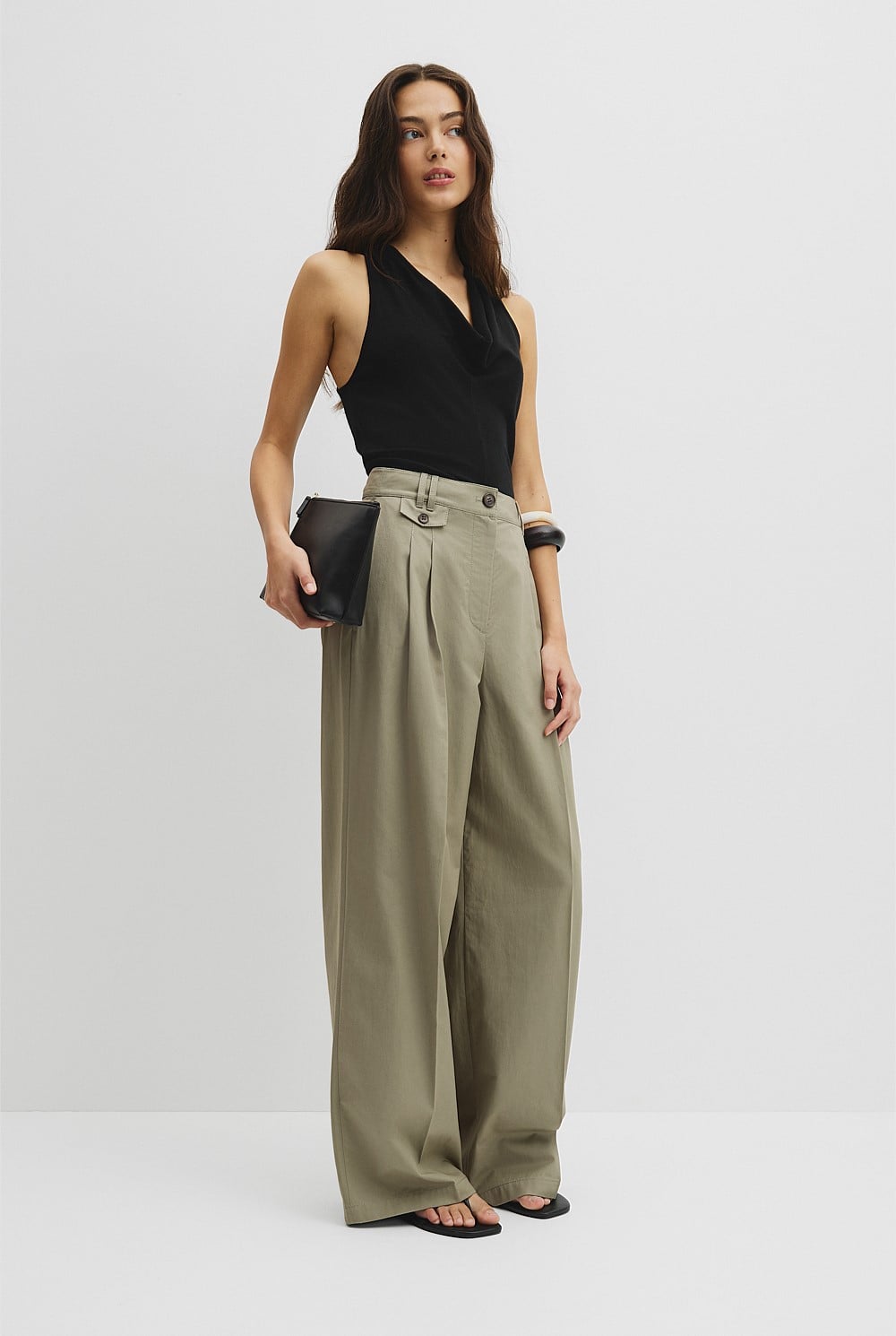 Cotton Blend Pleat Front Pant