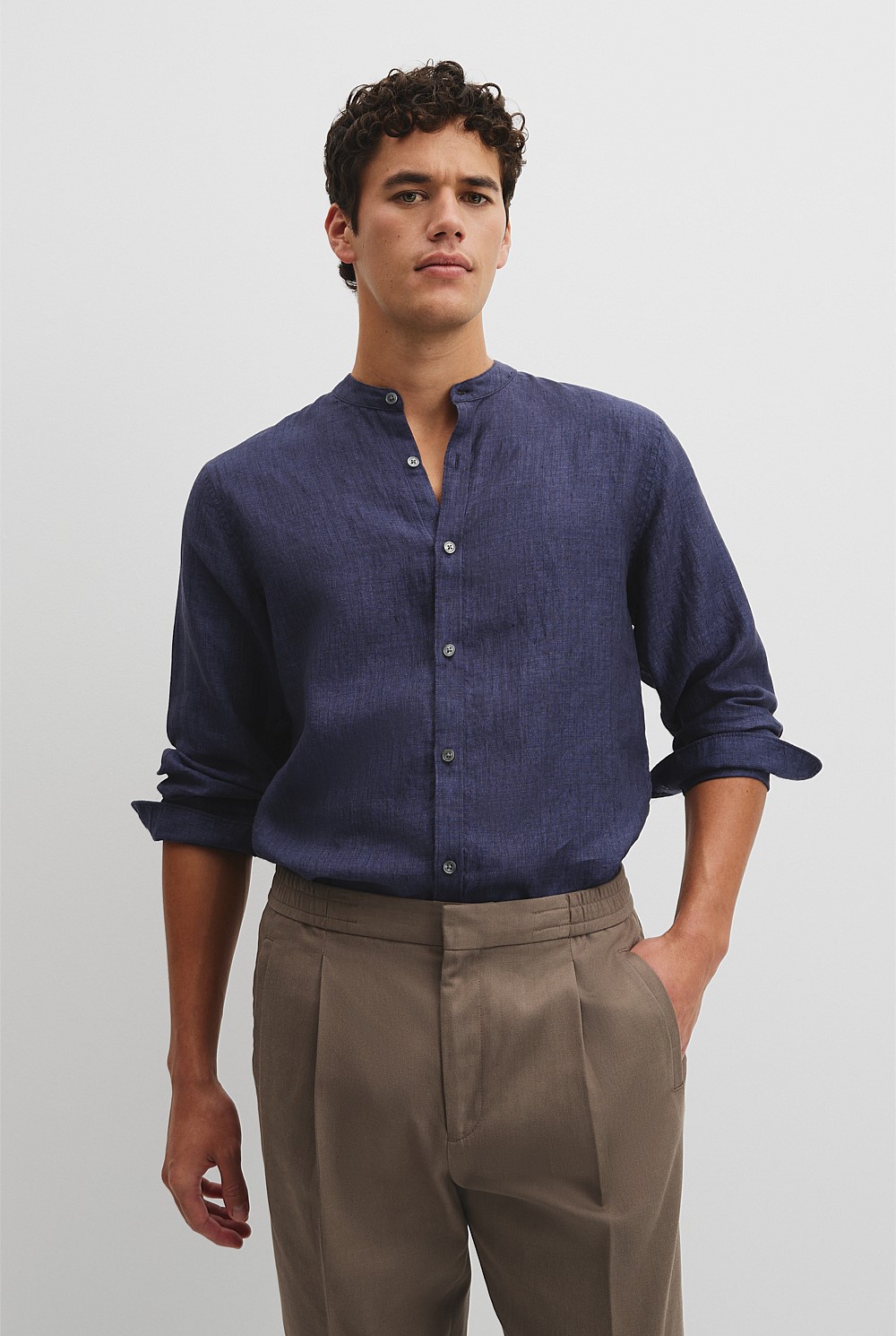 Regular Fit Delave Linen Standard Collar Shirt