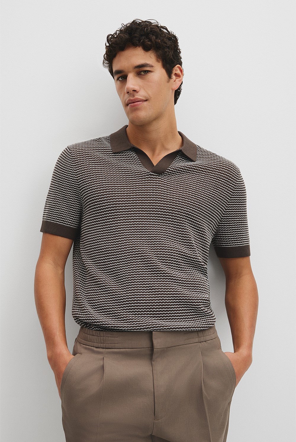 Australian Cotton Silk Blend Textured Stripe Polo