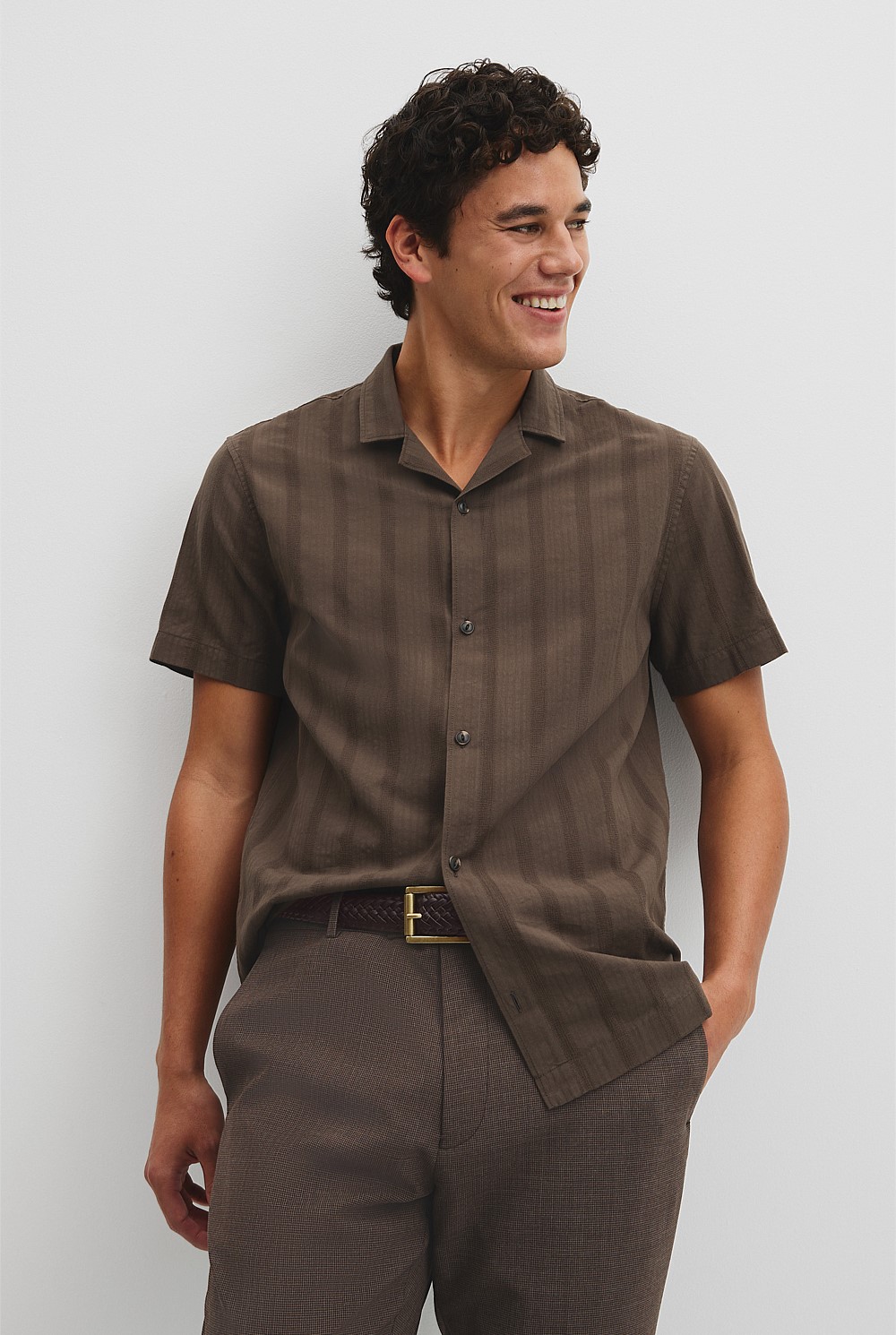 Regular Fit Short Sleeve Textured Stripe Shirt