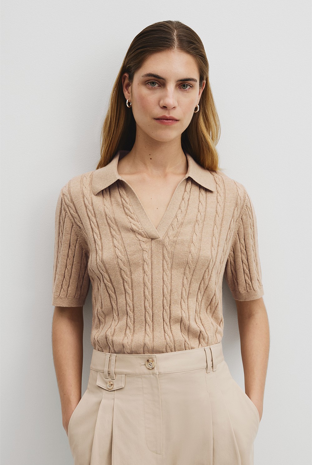 Organically Grown Cotton Blend Cable Polo Knit