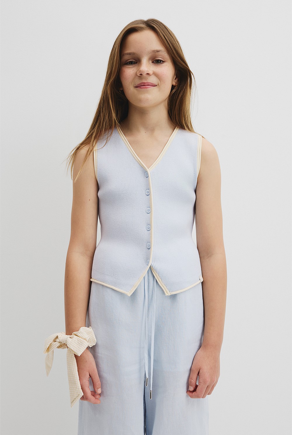 Teen Sleeveless Button Through Knit