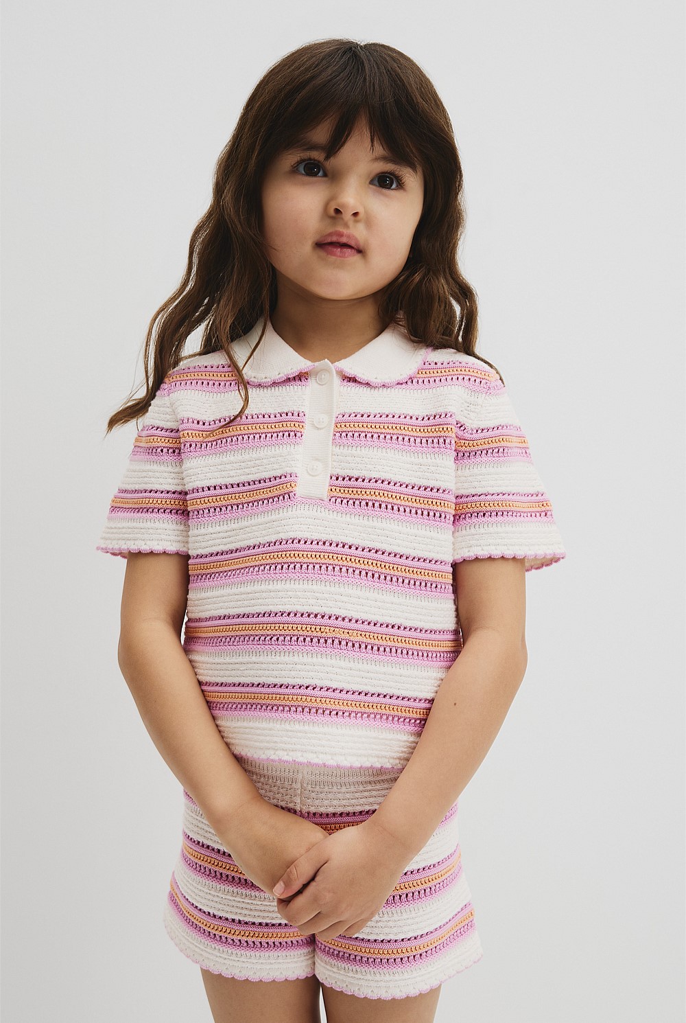 Australian Cotton Short Sleeve Collar Knit Top
