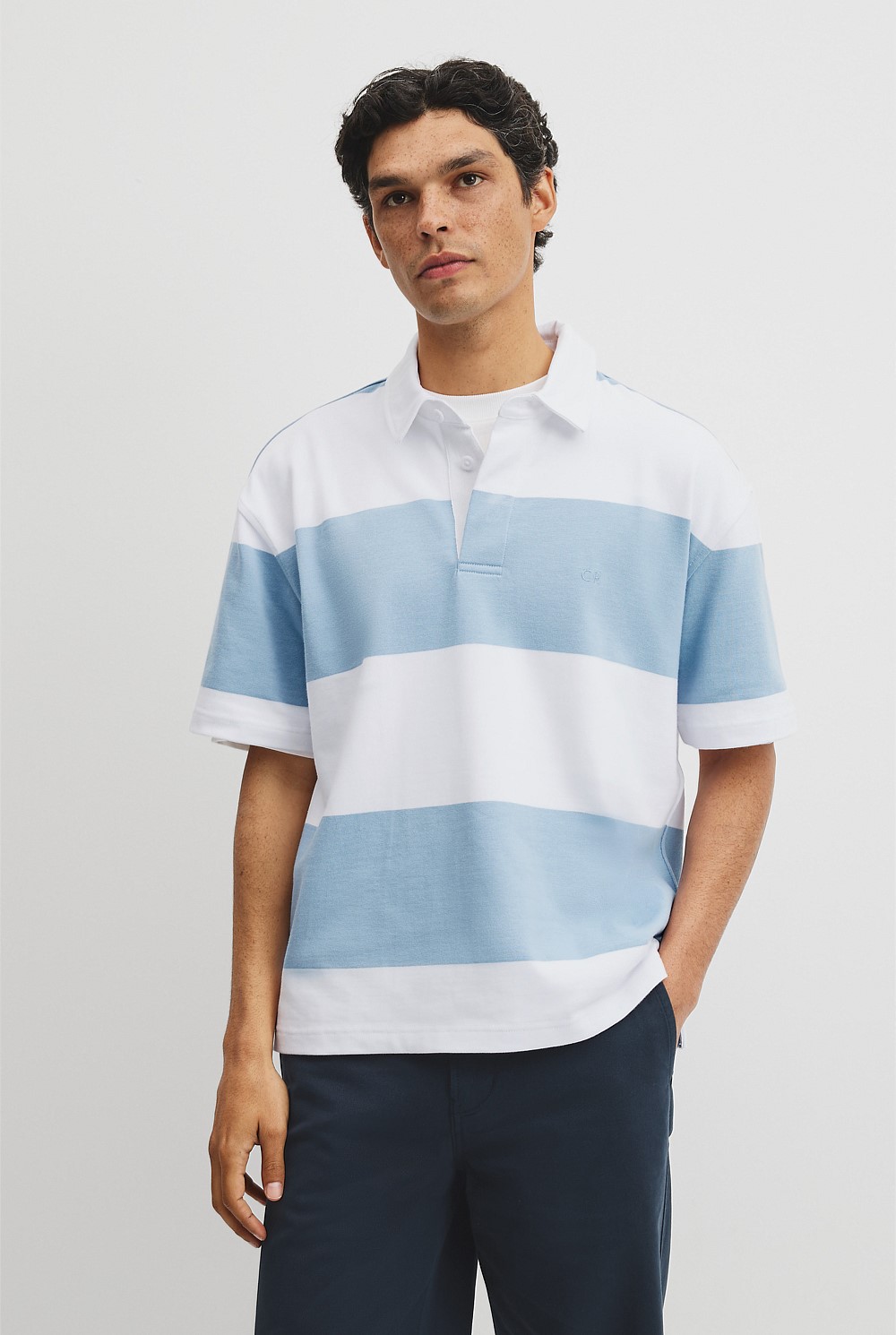 Short Sleeve Australian Cotton Stripe Rugby Polo