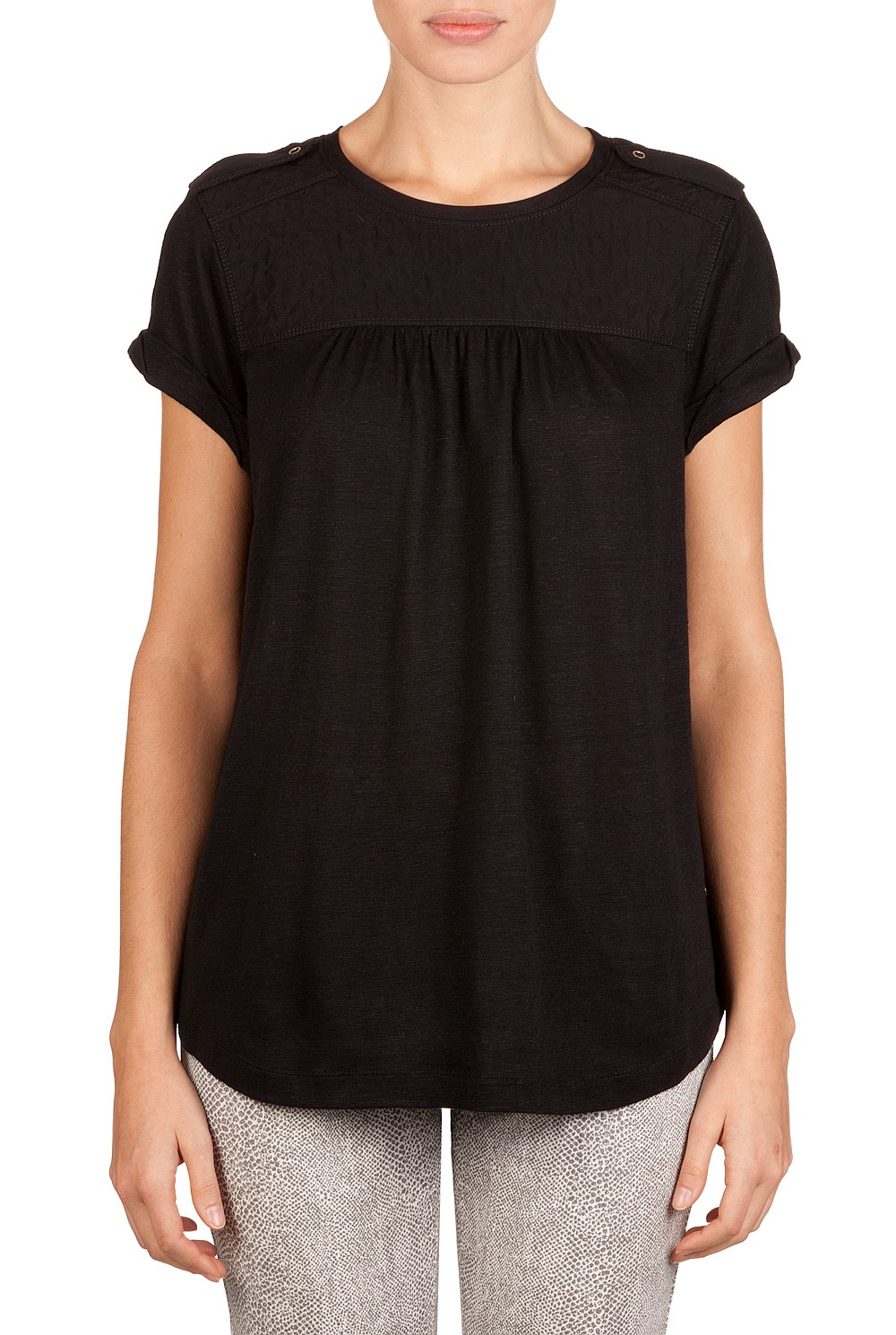 Woven Trim Epaulette T-Shirt