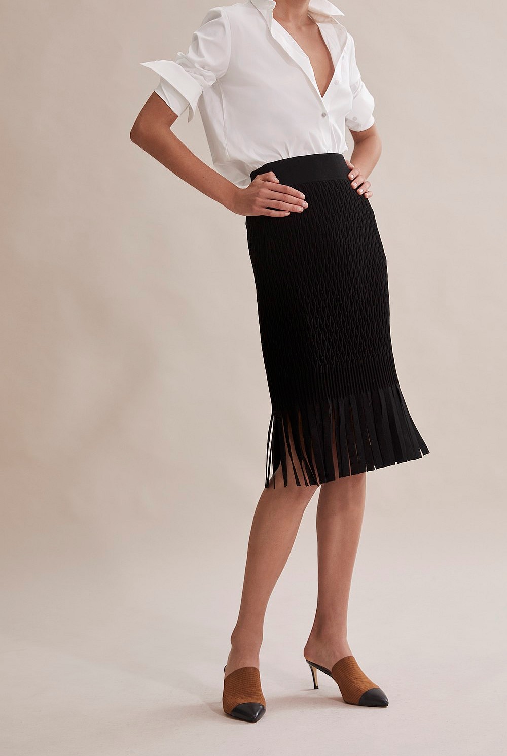 Compact Knit Fringe Skirt