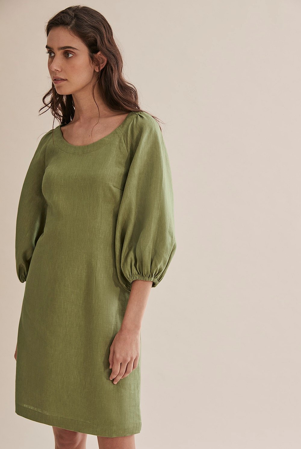 Linen Puff Sleeve Dress