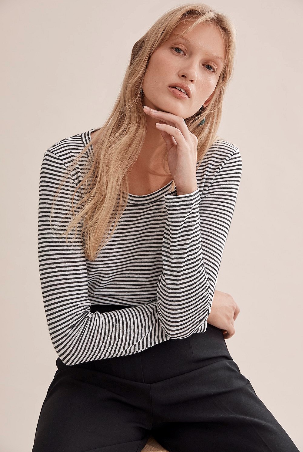 Long Sleeve Stripe Linen T-Shirt