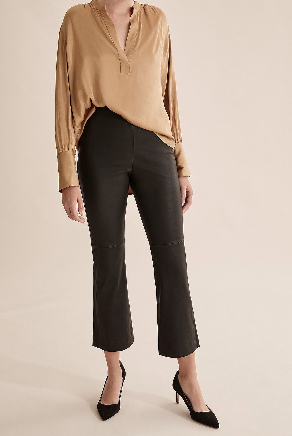 Leather Crop Kick Flare Pant