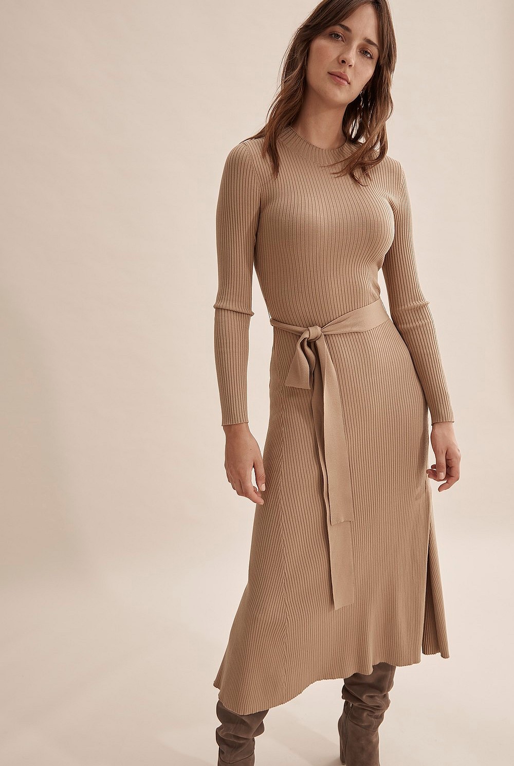 Rib Knit Long Sleeve Dress