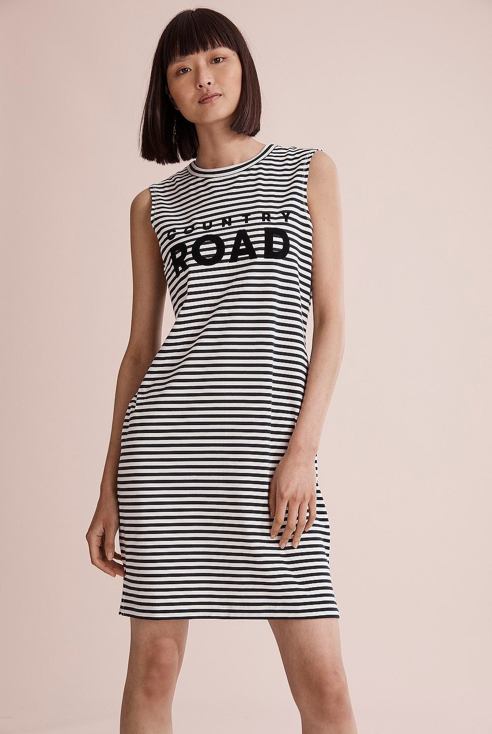 Verified Australian Cotton Stripe Modern Logo Tank Dress