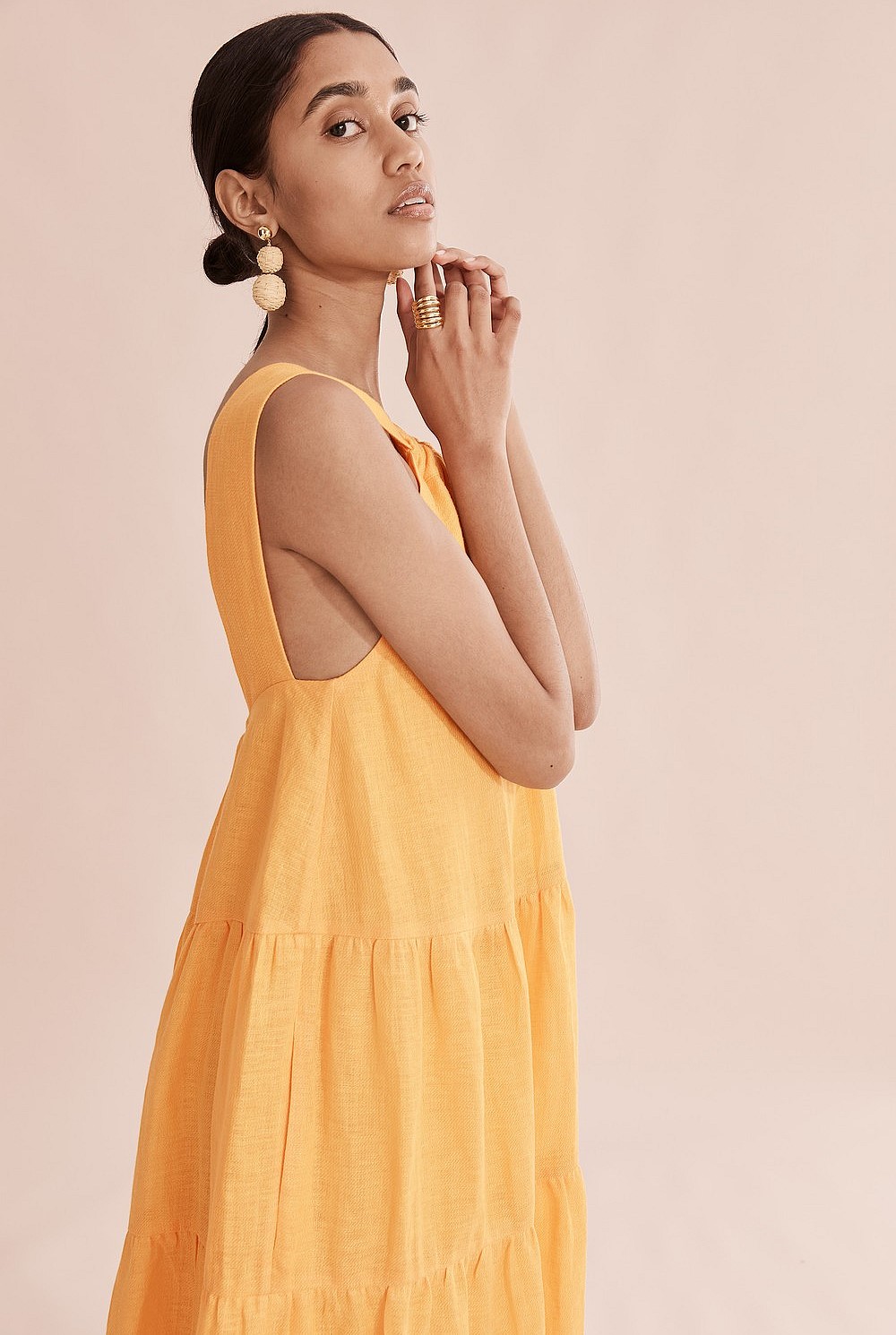 Linen Ruched Tiered Maxi