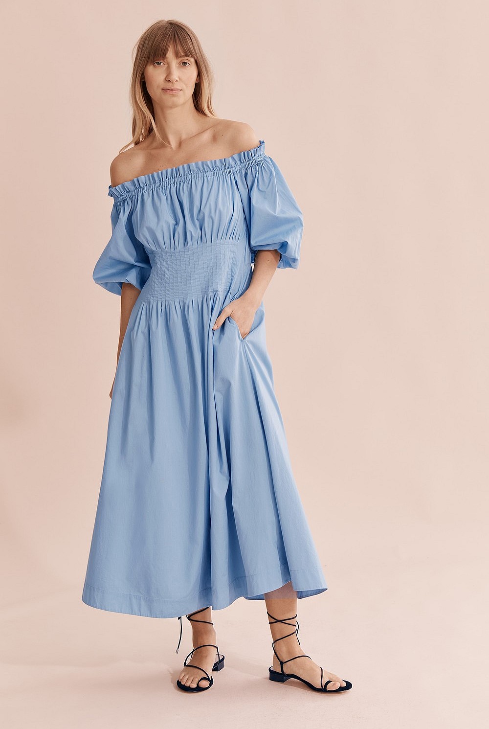 Off Shoulder Tuck Dress