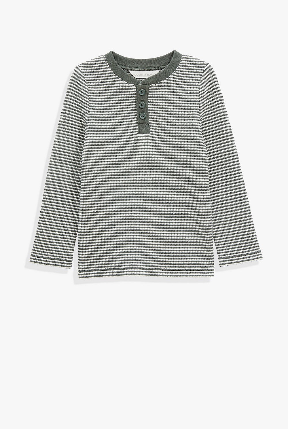 Organically Grown Cotton Stripe Waffle Henley