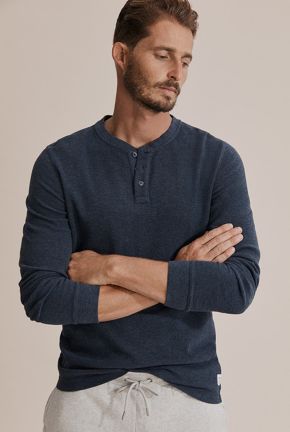 Long Sleeve Waffle Henley