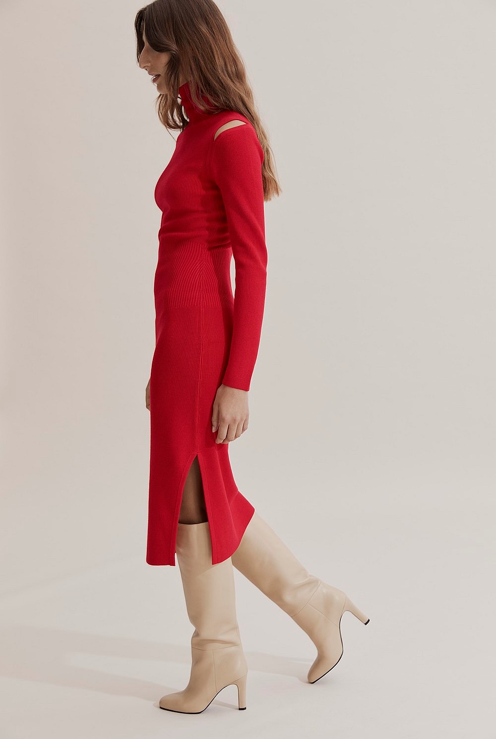 Cut Out Shoulder Knit Dress