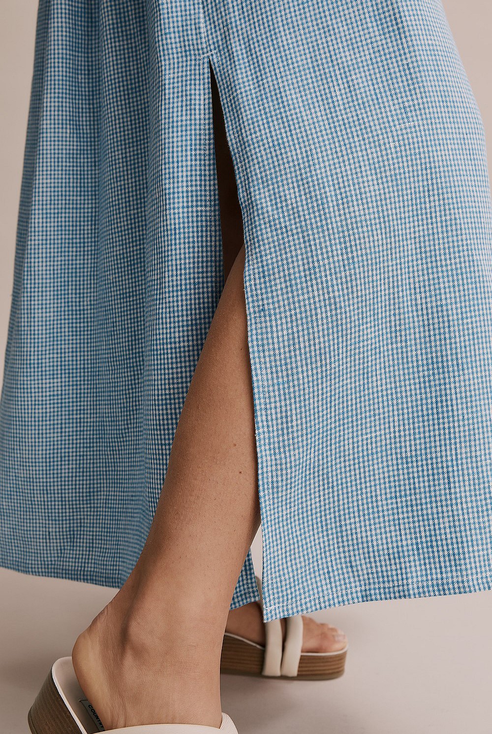 Organically Grown French Linen Check Basque Maxi Skirt