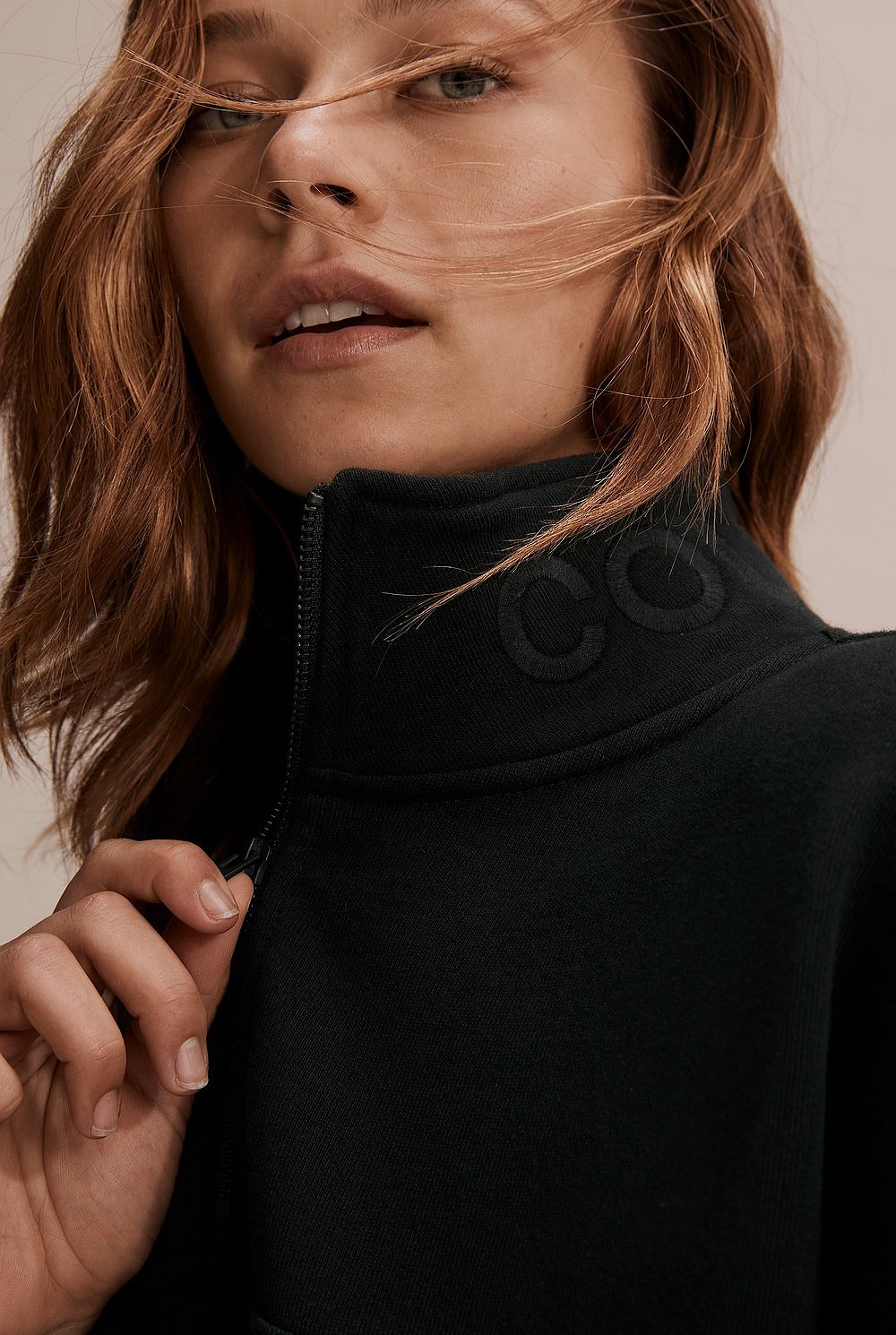 Cotton Zip Collar Sweat
