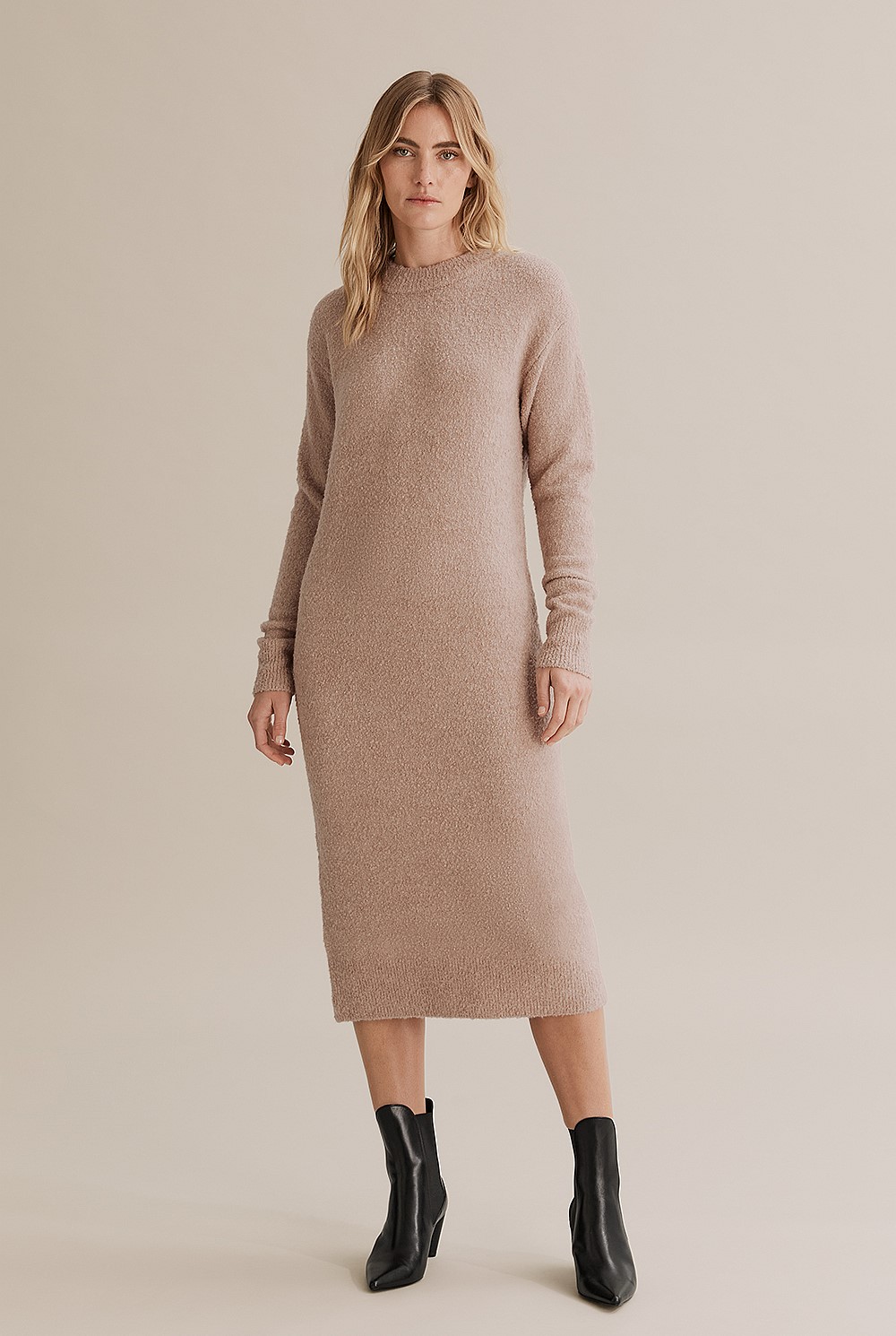 Boucle Knit Midi Dress