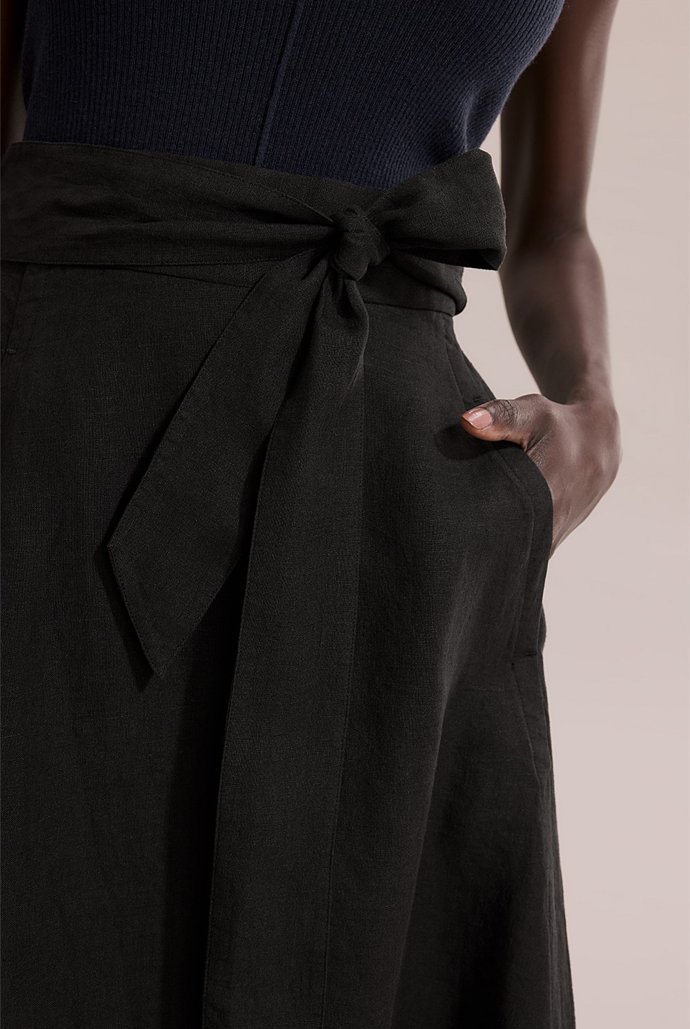Organically Grown Linen Tie Front Pull-On Skirt