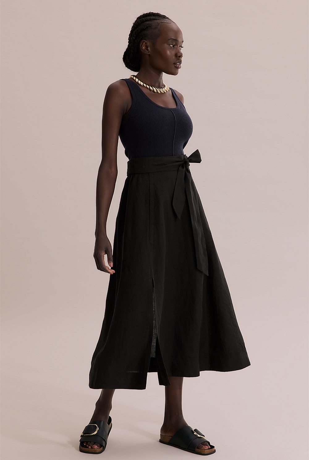 Organically Grown Linen Tie Front Pull-On Skirt