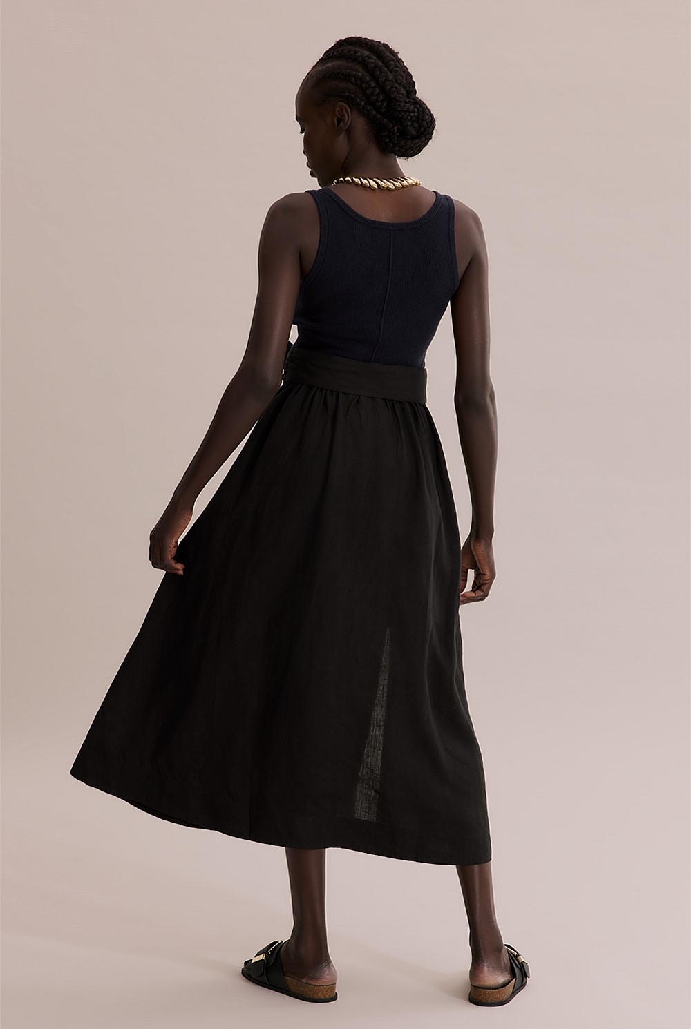Organically Grown Linen Tie Front Pull-On Skirt