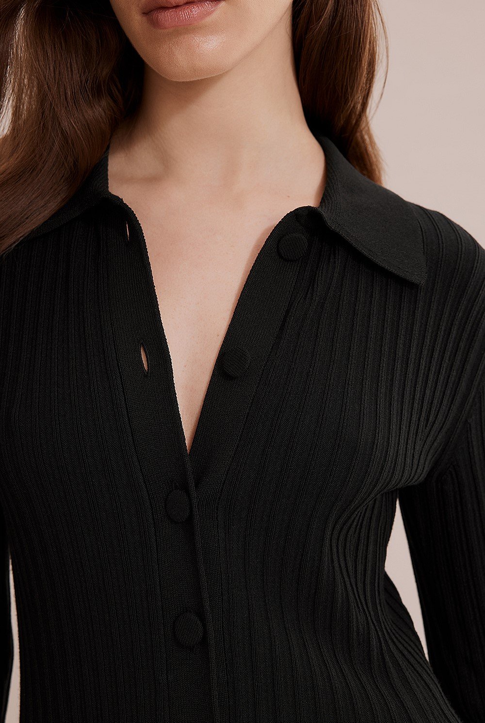 Long Sleeve Button Through Knit Dress