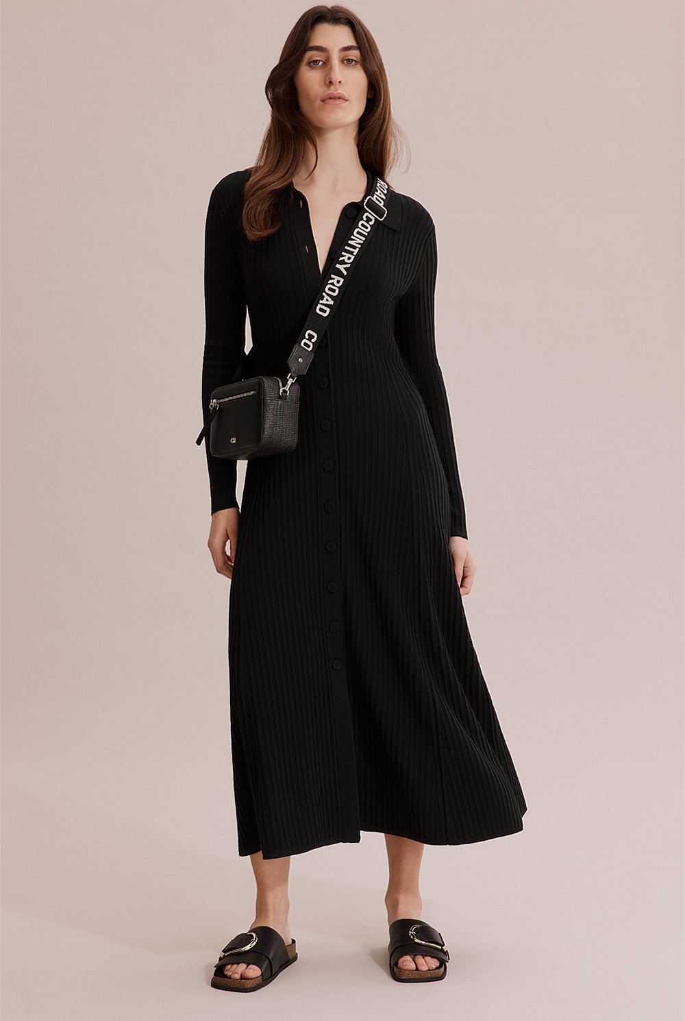 Long Sleeve Button Through Knit Dress