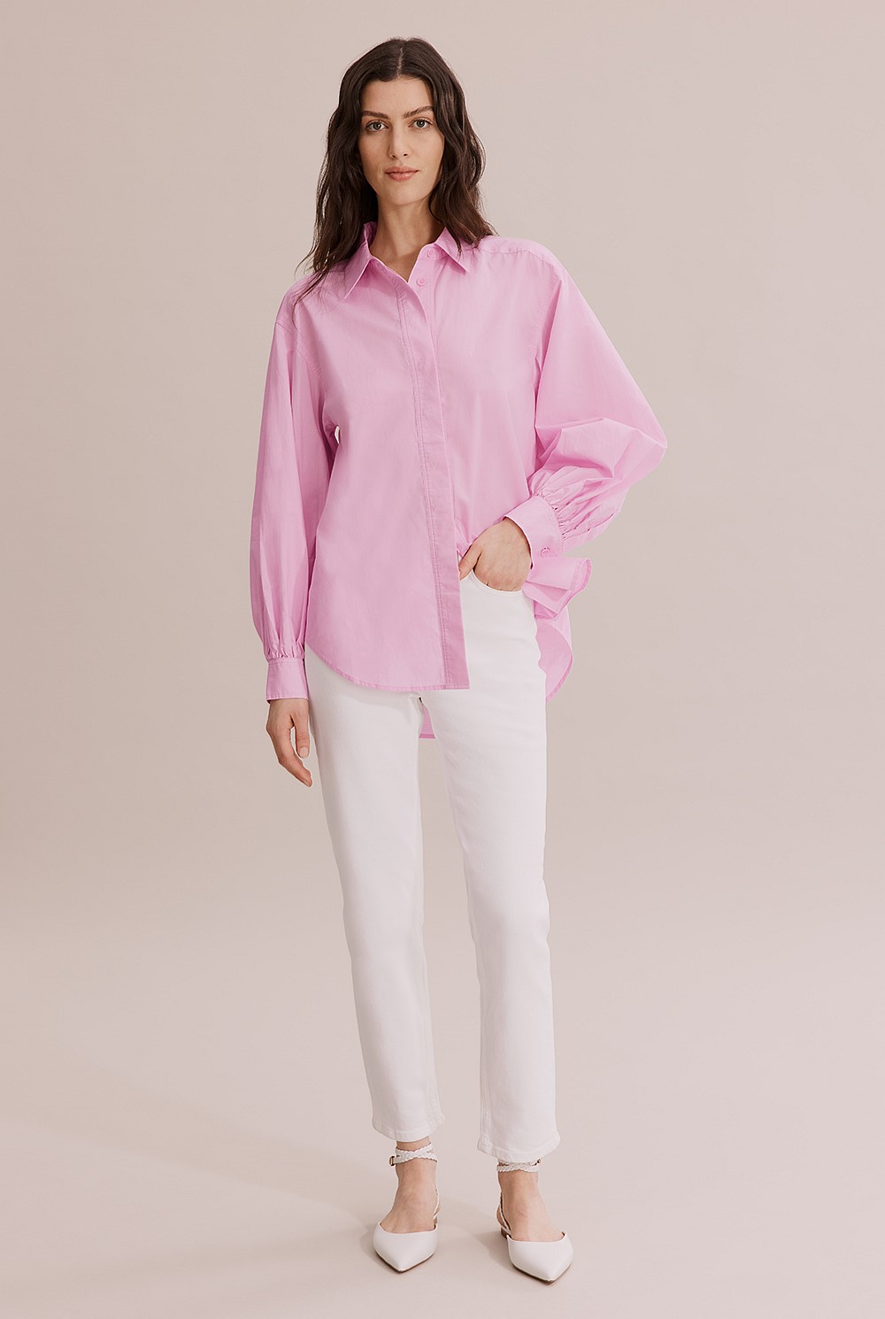 Cotton Blouson Sleeve Shirt